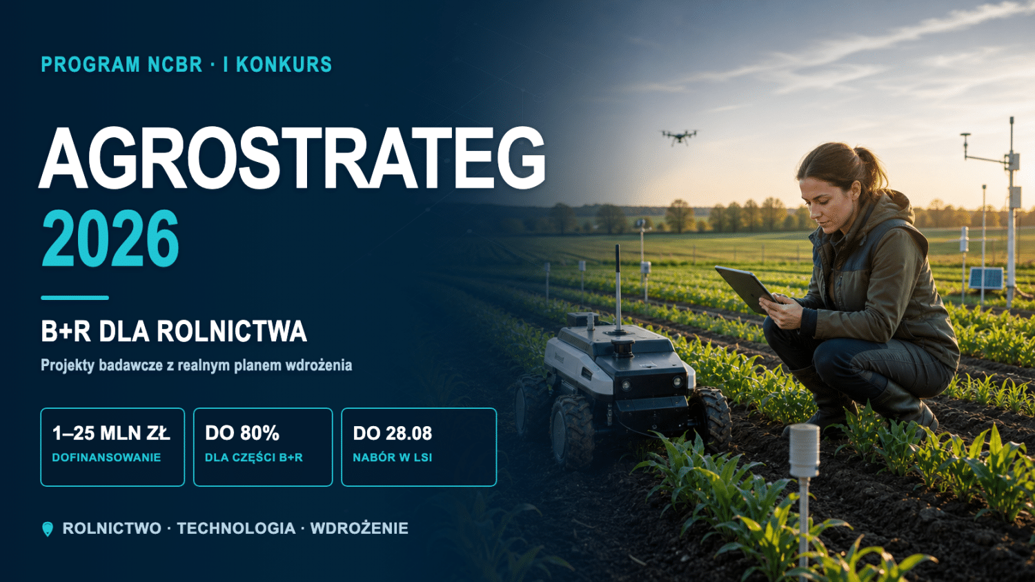 Badaczka testuje autonomicznego robota polowego i analizuje dane w projekcie AGROSTRATEG 2026