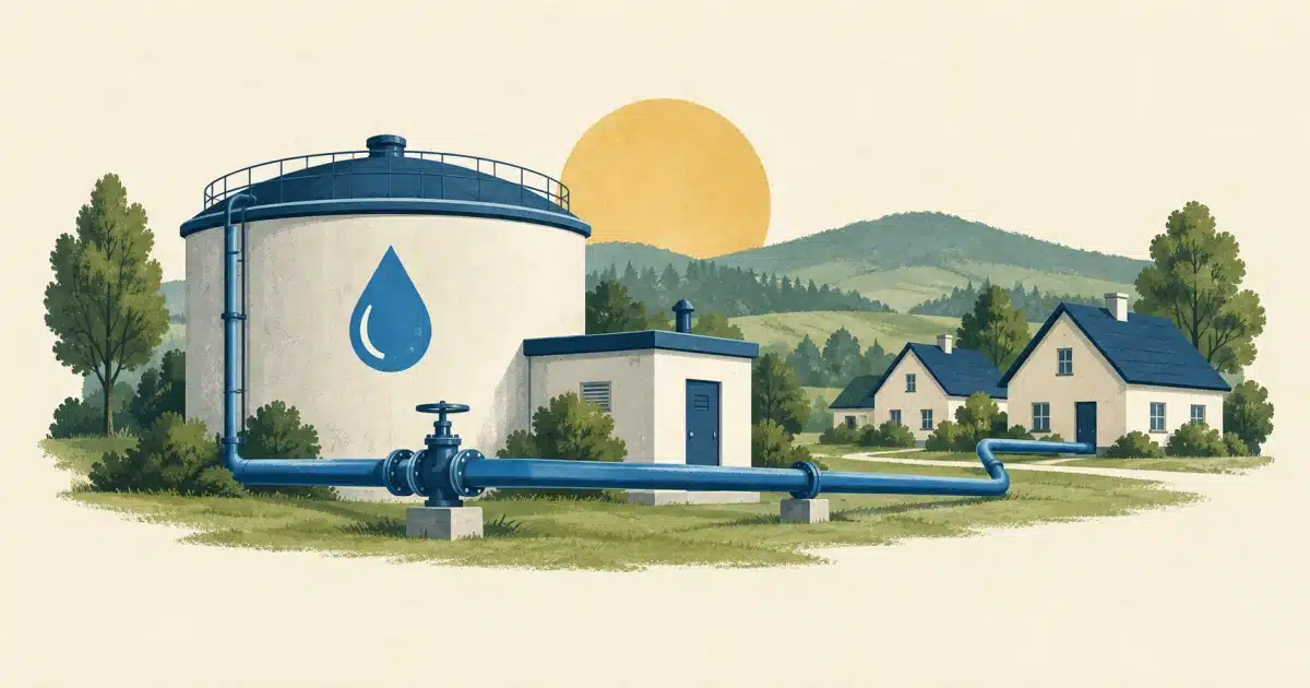 Zbiornik wody i sieć wodociągowa zaopatrująca domy na Podkarpaciu – ilustracja do artykułu o FEPK 12.01.